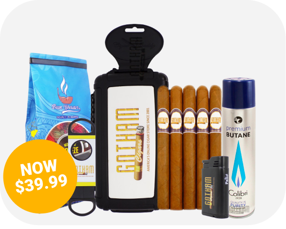 GOTHAM TRAVEL HUMIDOR KIT, 5 CIGARS, Cutter, Lighter, AND Butane BUNDLE