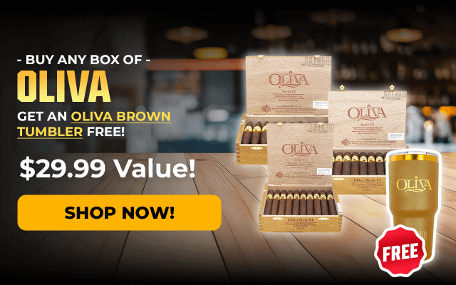 BUY ANY BOX OF OLIVA, GET AN OLIVA BROWN TUMBLER FREE!