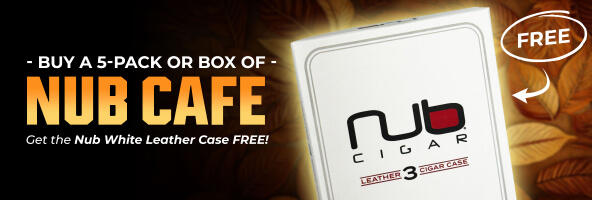 BUY A 5-PACK OR BOX OF NUB CAFE. GET THE NUB WHITE LEATHER CASE FREE!