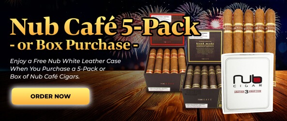 Nub Café 5-Pack or Box Purchase: Enjoy a free Nub White Leather Case when you purchase a 5-pack or box of Nub Café cigars.